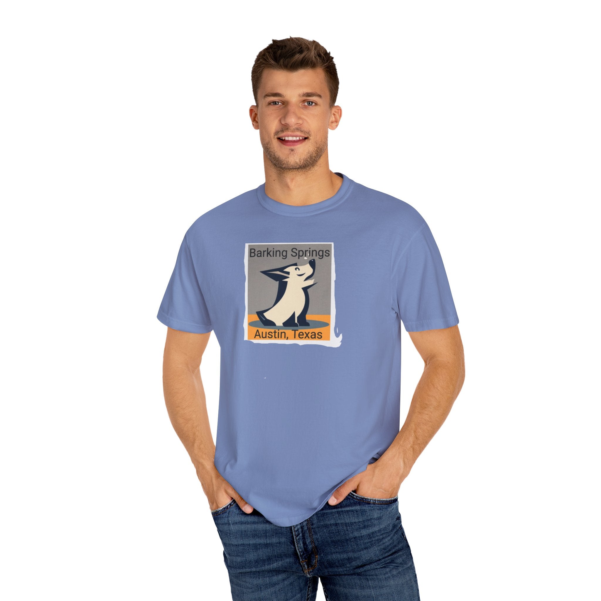 Austin Barking Springs Unisex T-Shirt | Casual Wear, Gift for Dog Lovers, Travel Souvenir, Unique Austin Design, Comfortable Cotton Tee