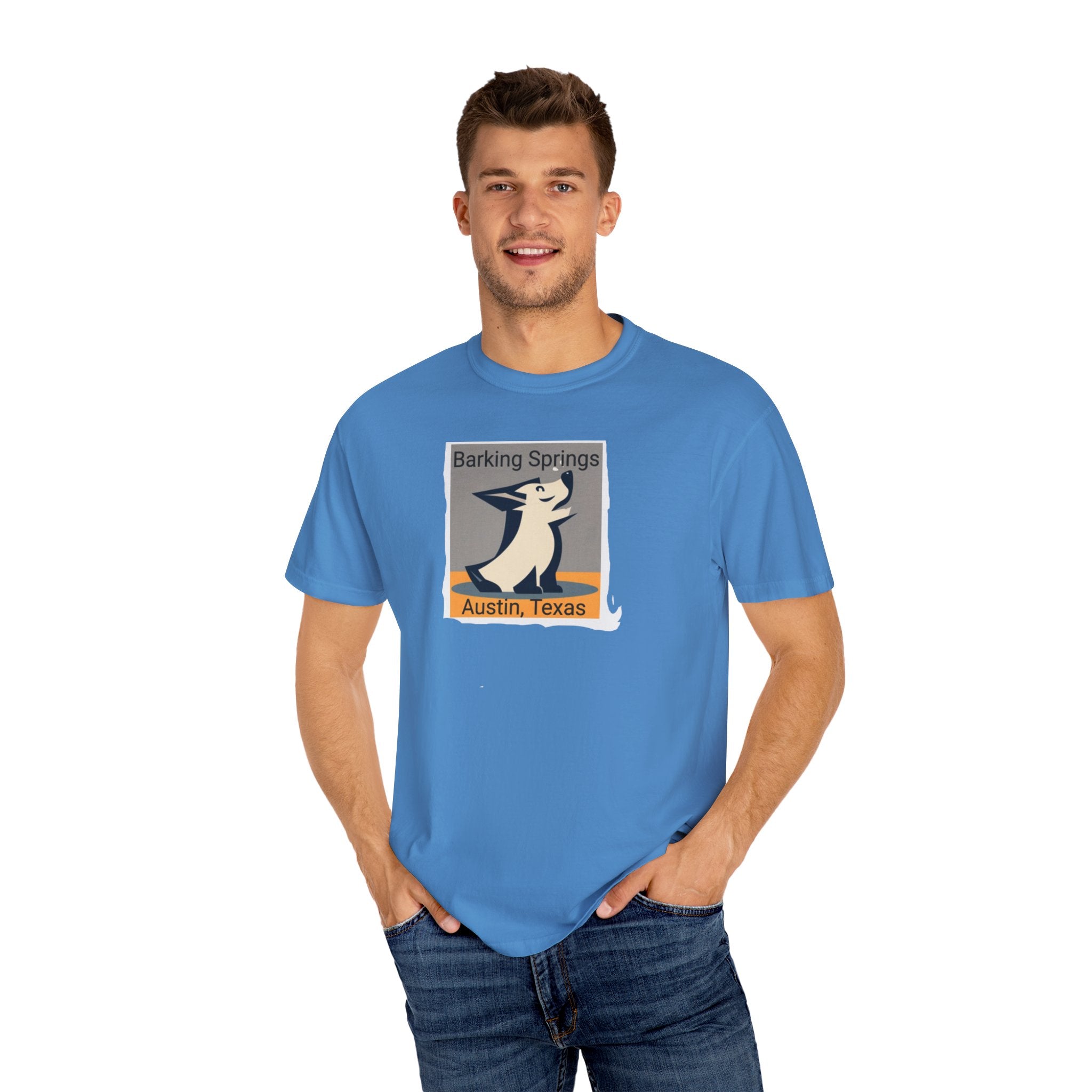 Austin Barking Springs Unisex T-Shirt | Casual Wear, Gift for Dog Lovers, Travel Souvenir, Unique Austin Design, Comfortable Cotton Tee