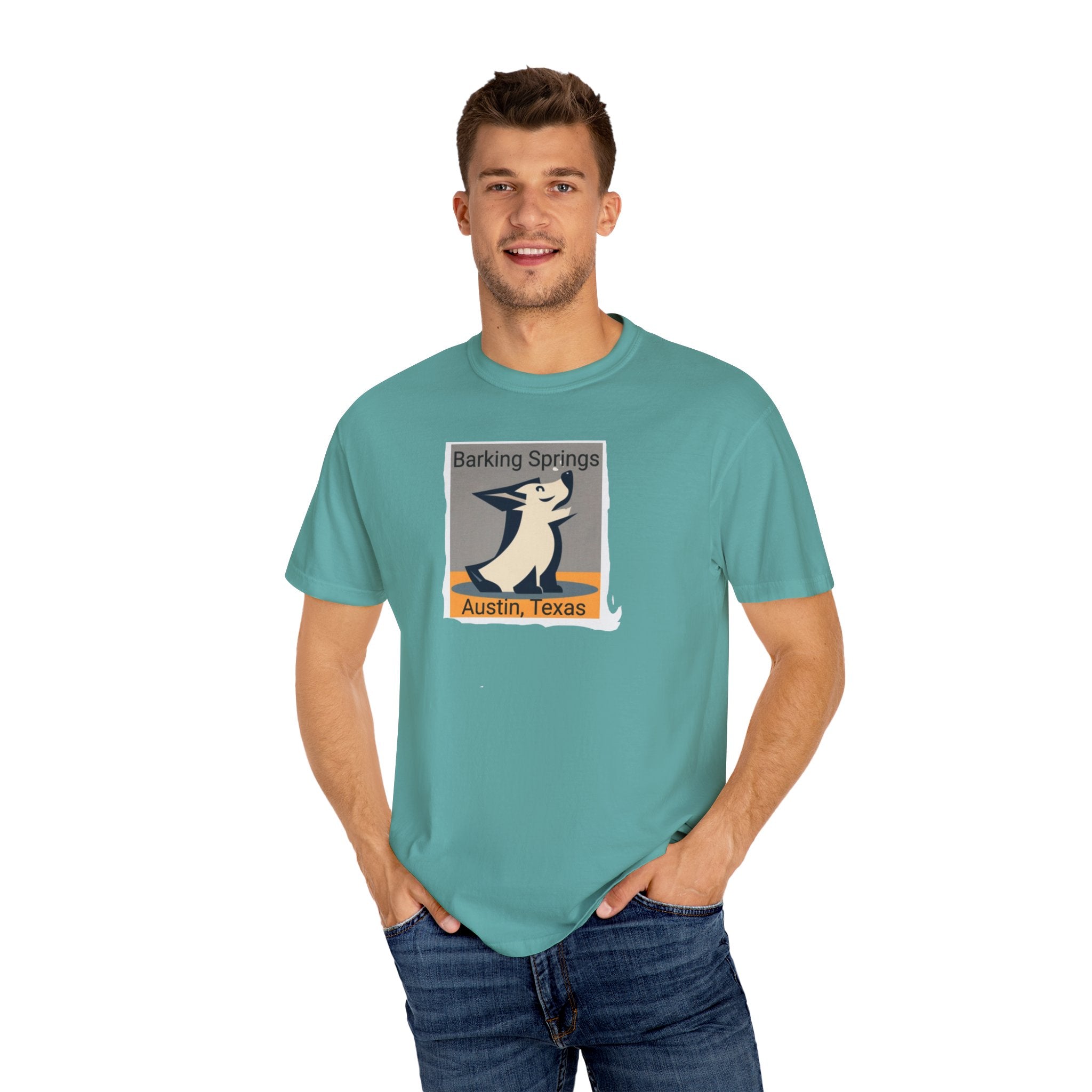 Austin Barking Springs Unisex T-Shirt | Casual Wear, Gift for Dog Lovers, Travel Souvenir, Unique Austin Design, Comfortable Cotton Tee
