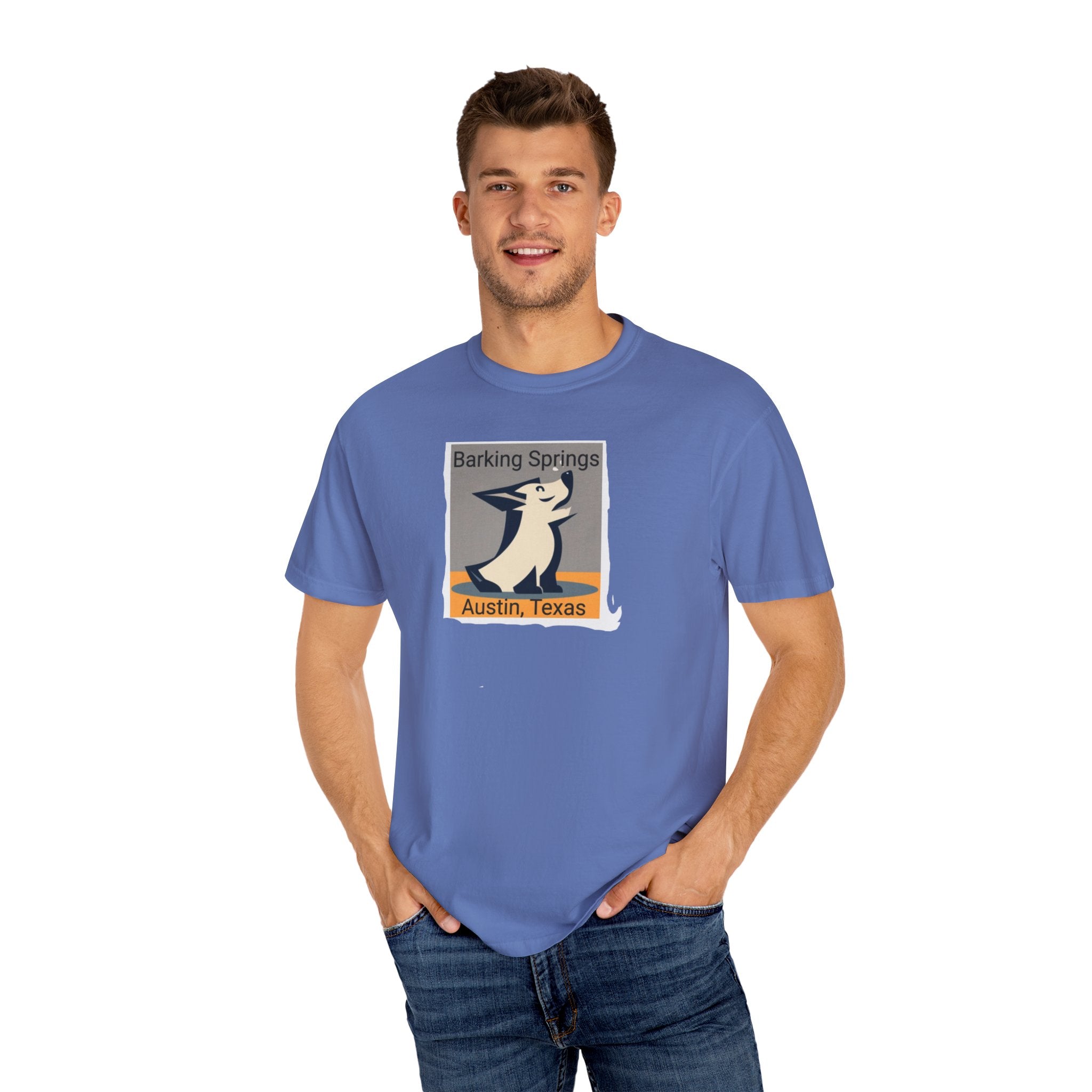 Austin Barking Springs Unisex T-Shirt | Casual Wear, Gift for Dog Lovers, Travel Souvenir, Unique Austin Design, Comfortable Cotton Tee