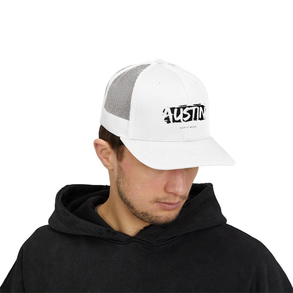 Austin Snapback Trucker Cap, Cool Hat, Casual Wear, Summer Accessory, Gift for Him/Her
