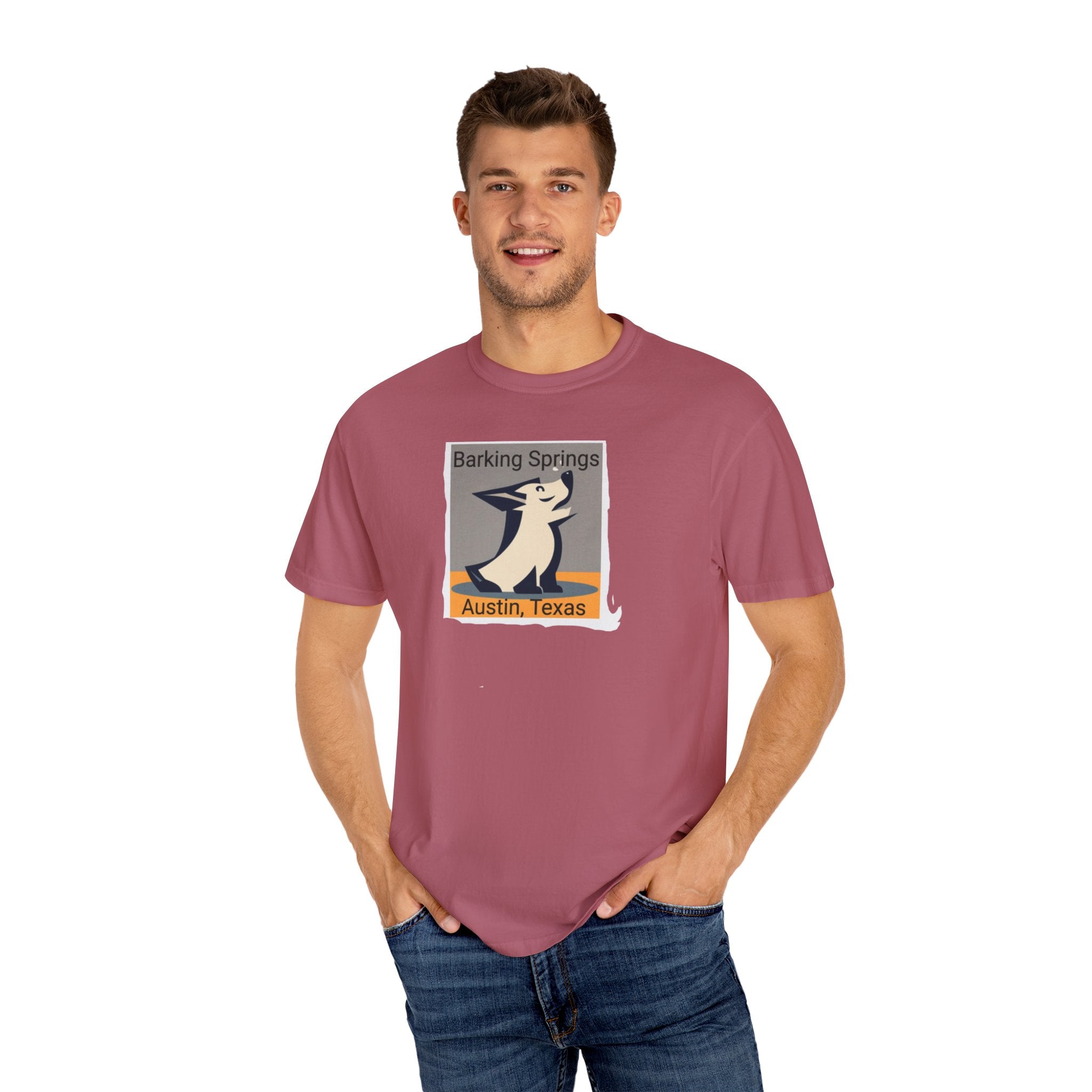 Austin Barking Springs Unisex T-Shirt | Casual Wear, Gift for Dog Lovers, Travel Souvenir, Unique Austin Design, Comfortable Cotton Tee