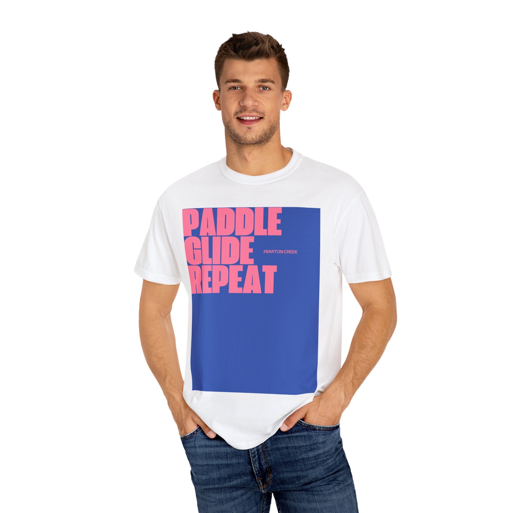 Paddle Glide Repeat Unisex T-shirt, Casual Tee, Gift for Paddlers, Outdoor Clothing, Summer Vibes, Birthday Present, Fun Apparel