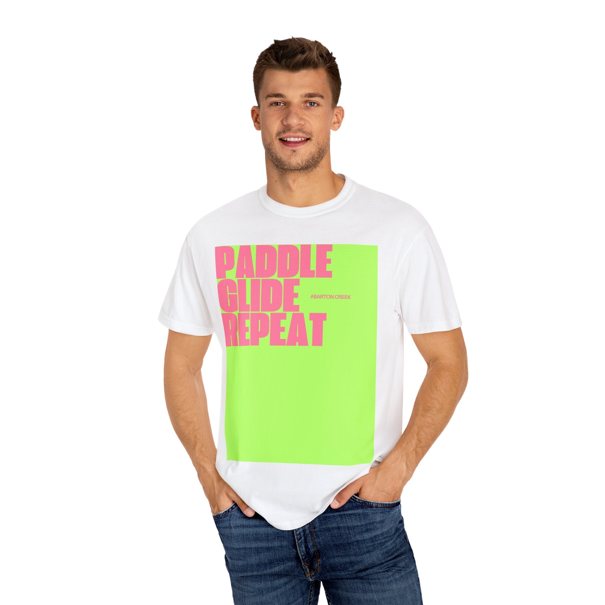 Vibrant Graphic T-Shirt - Paddle Glide Repeat, Unisex Tee for Kayaking, Outdoor Adventures, Casual Wear, Gift for Water Lovers