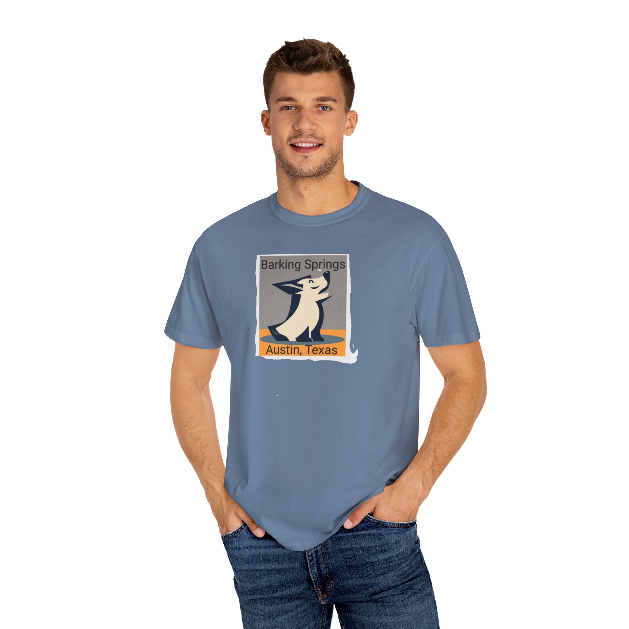 Austin Barking Springs Unisex T-Shirt | Casual Wear, Gift for Dog Lovers, Travel Souvenir, Unique Austin Design, Comfortable Cotton Tee