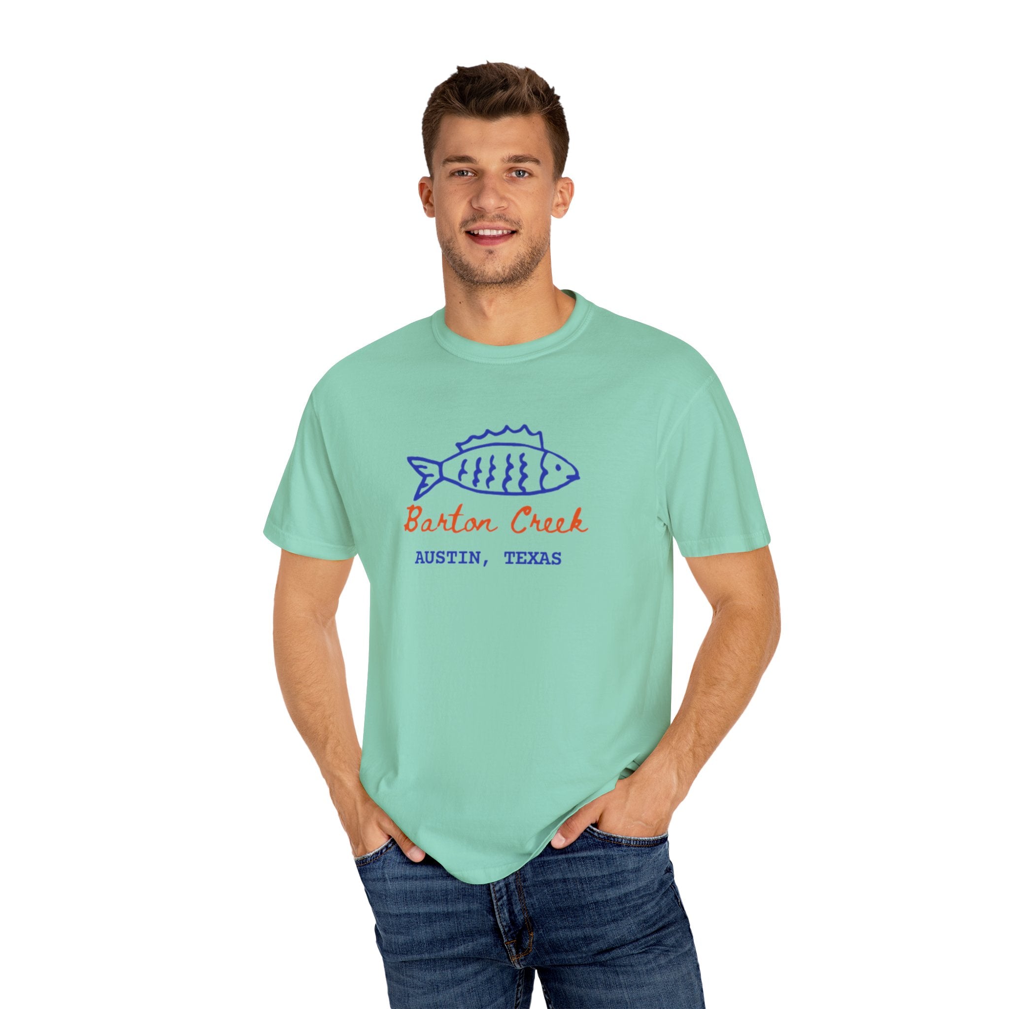Austin Barton Creek T-Shirt, Casual Summer Tee, Gift for Fishermen, Texas Souvenir, Relaxed Fit Clothing