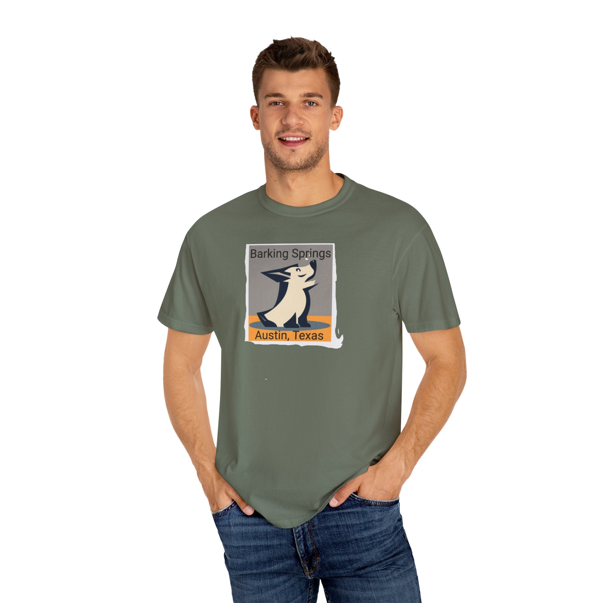 Austin Barking Springs Unisex T-Shirt | Casual Wear, Gift for Dog Lovers, Travel Souvenir, Unique Austin Design, Comfortable Cotton Tee