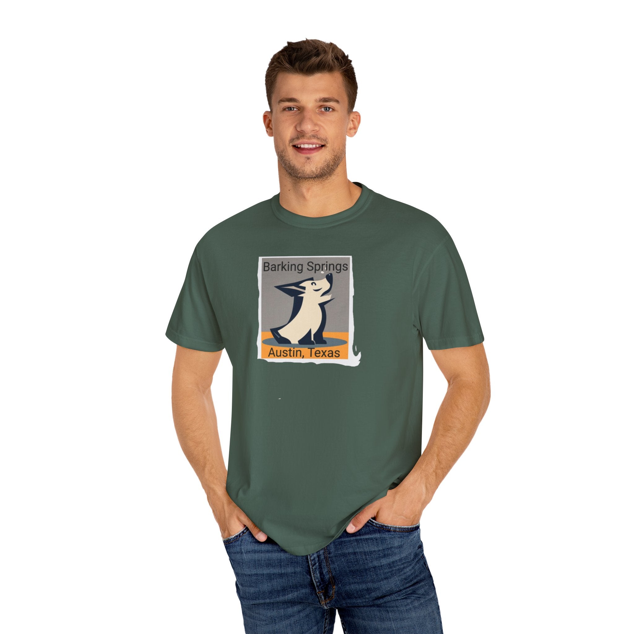 Austin Barking Springs Unisex T-Shirt | Casual Wear, Gift for Dog Lovers, Travel Souvenir, Unique Austin Design, Comfortable Cotton Tee