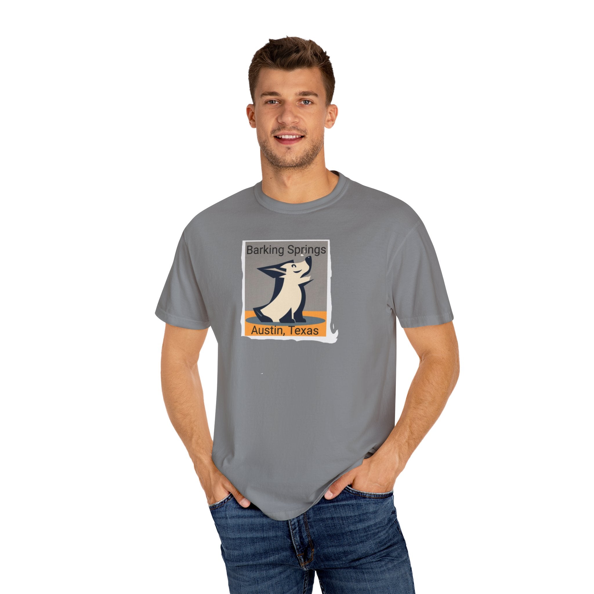 Austin Barking Springs Unisex T-Shirt | Casual Wear, Gift for Dog Lovers, Travel Souvenir, Unique Austin Design, Comfortable Cotton Tee